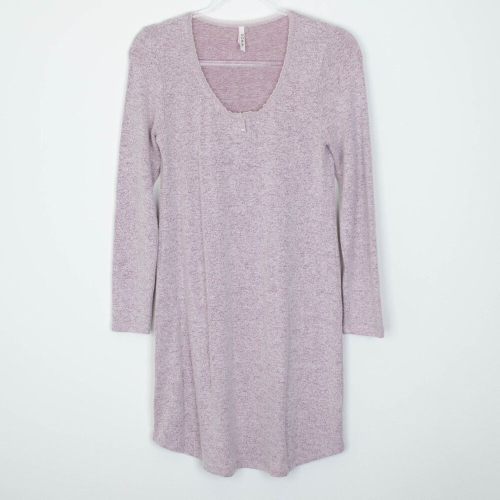Soma Womens CozyLuxe Long Sleeve Sleepshirt Size XS Lace Trim Lounge Feminine